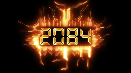 Greeting card 2084 blue technology and digital theme, and new year, festive atmosphere, number text.