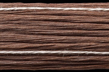 Brown thread close-up with two white strands against black