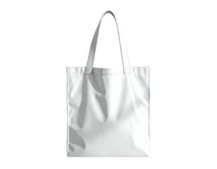 A simple, sleek, white tote bag with clean lines and a fabric texture