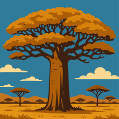 illustration of a baobab tree in the African savanna