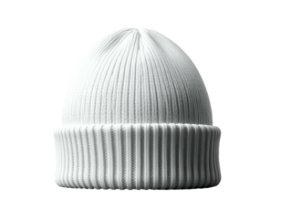 A textured white knitted cap against a black background
