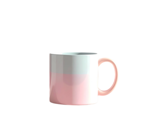 Ceramic mug, white top, pink bottom, orange handle