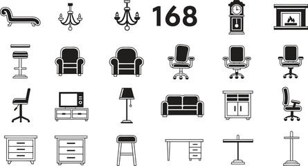 Home Office Furniture Icons Collection