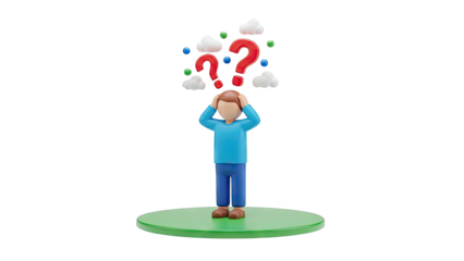 Person with Question Marks Above Head, Confused