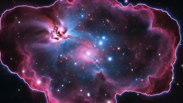 Vibrant Cosmic Nebula with Glowing Pink and Blue Hues Illuminated by Distant Stars Against a Dark Starry Expanse