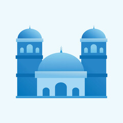 Simple Flat Design Vector Illustration of a Blue Mosque with Three Domes and Two Minarets