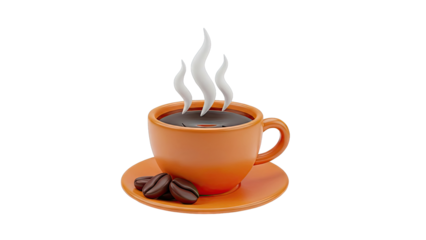 Steaming Cup of Coffee with Beans