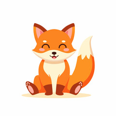 Obraz premium Happy Cartoon Fox Sitting with Tail.