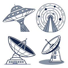 Sci-Fi Space Icons Set Featuring UFO Alien Asteroid and Galaxy Portal