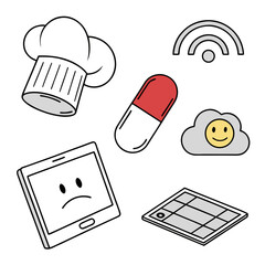 6 Minimalist Abstract Icons of Chef Hats and Culinary Symbols