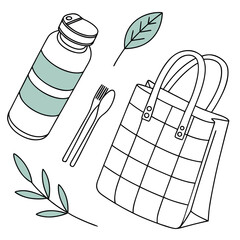 Minimal Sustainable Lifestyle and Eco-Friendly Objects Illustration