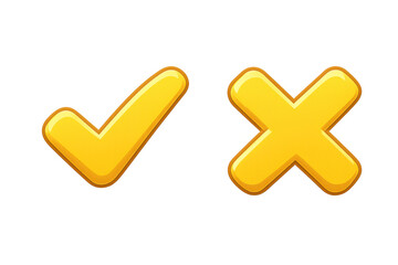 Yellow glossy check mark and cross icons representing approval, rejection, choice, correct and incorrect