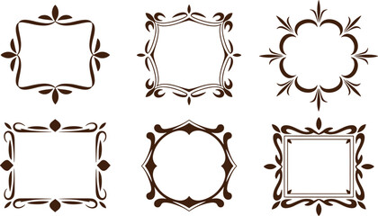 Six ornate decorative frames with floral and leaf patterns in black and white