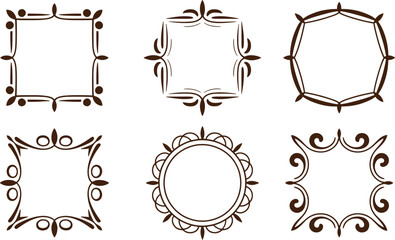 Six decorative frames with intricate black and white patterns on white background intricate patterns
