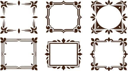 Six ornate black and white decorative frames with floral and leaf patterns
