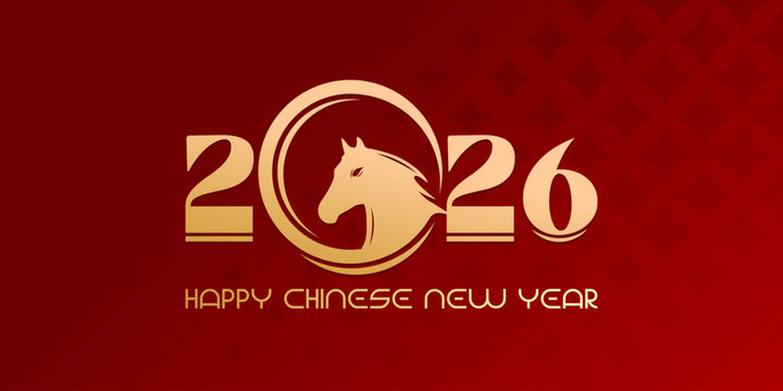 Elegant Golden Horse Silhouette with 2026 Numerals Chinese New Year Design