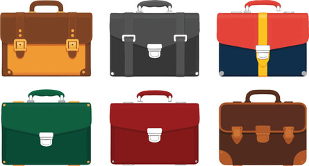 Colorful Business Briefcases Vector Illustration Professional Office Accessories Flat Design
