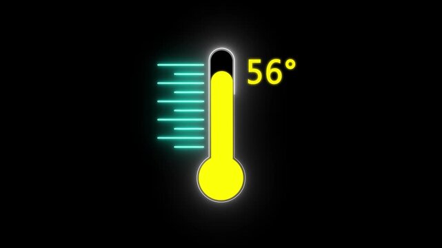 Neon Medical thermometer icon animation. Digital Temperature Meter Display 56&deg;C. Thats indicates weather temperature 56 degree increse or decline.