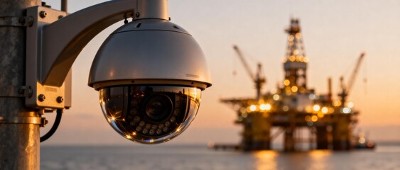 Surveillance camera near offshore oil rig