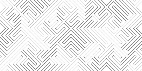 Seamless geometric maze pattern with interlocking angular lines in light gray tones creating soft abstract labyrinth background for surface design, wallpaper, textile, stationery