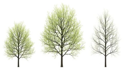 Three Vector Trees Isolated on White Background, Spring Season