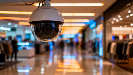 Surveillance camera in shopping mall corridor