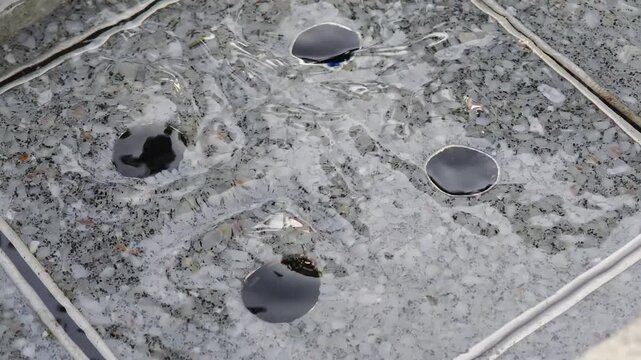 close-up image of the park shows small streams of water bubbling up from the ground, which are springs located within drainage pipes.