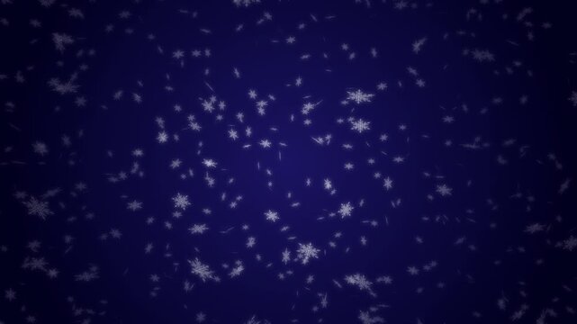 White snowflakes being lit up and falling down on dark blue gradient background. Abstract background for Merry Christmas, Happy Holidays, Season's greetings, Happy Valentine's day and winter season.	