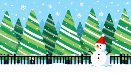 Snowman in a snowy forest