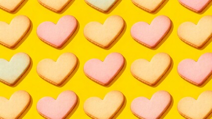 Heartshaped cookies on yellow background