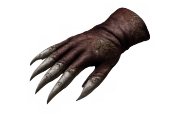 Scary monster hand with long sharp talons, a spooky dark creature limb for halloween and horror concepts