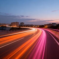 Light trails on highway at dusk