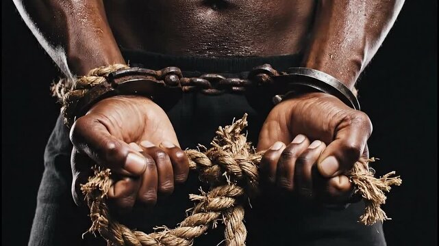 Hands Bound With Rope Holding Soil Symbolizing Labor Hardship And Human Struggle