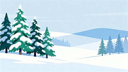 Snowy pine trees in winter landscape