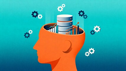 Human head with gears and data