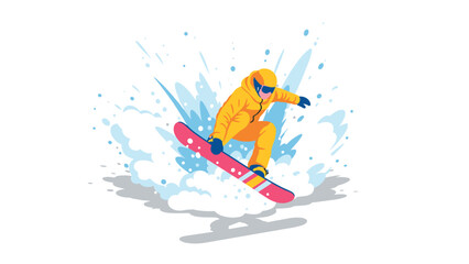 Obraz premium Colorful snowboarder in action with splashing snow and dynamic movement