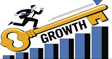 Business Growth Vector Illustration person Running Key Graph Success Design