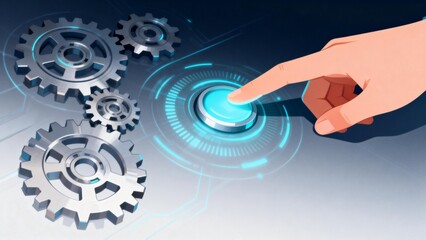 Hand pressing button with gears