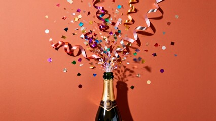Champagne bottle popping with confetti