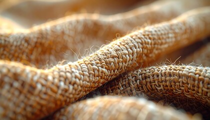 Macro view of woven textile with natural fiber imperfections, abstract craft background