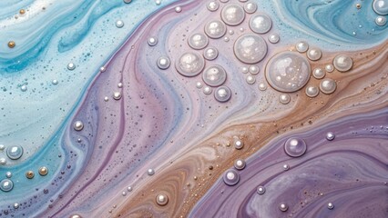 Vibrant swirling liquid art with pearlescent bubbles and shimmer
