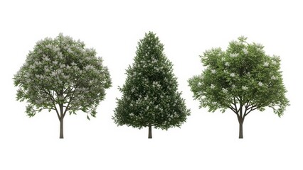 Obraz premium Three Lush Green Trees on White Background - Isolated Nature Elements