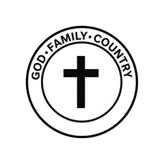 Obraz premium Christian cross symbol with God, Family, Country text for religious and patriotic designs