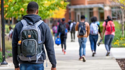 Diverse students walking on campus during autumn, showcasing academic life and student culture with colorful trees in the background