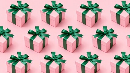Pink gift boxes with green ribbons