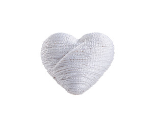 Abstract heart formed by textured white fabric strands with soft weave