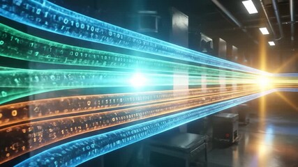 Data Streams Flowing Through a Server Room With Digital Information - Powered by Adobe