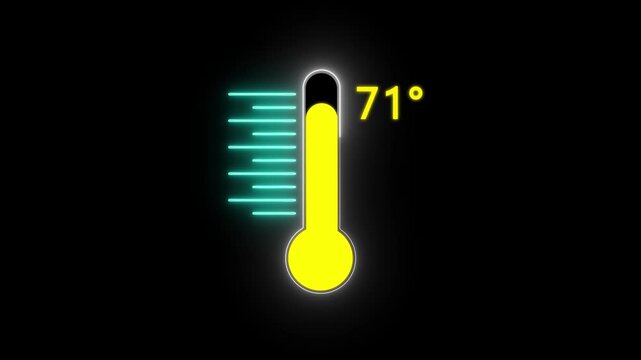 Neon Medical thermometer icon animation. Digital Temperature Meter Display 71&deg;C. Thats indicates weather temperature 71 degree increse or decline.