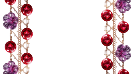 Charming Decorative Borders Featuring Red Gemstones and Purple Floral Accents for Embellishment