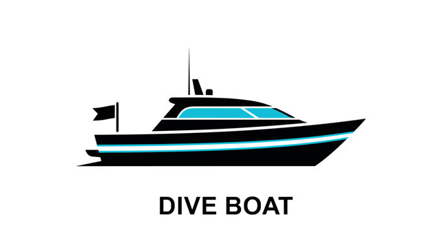 Modern dive boat design with minimalist black and blue color scheme